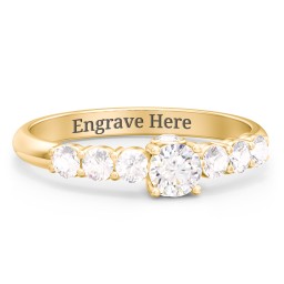 1/4 ct. Round Gemstone Peek-A-Boo Engagement Ring with Side Gemstones in 9K Solid Yellow Gold with White Sapphire and Cubic Zirconia