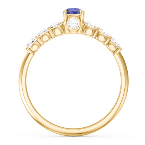 1/4 ct. Round Gemstone Peek-A-Boo Engagement Ring with Side Gemstones – 9kt Yellow Gold with Blue Sapphire and Cubic Zirconia