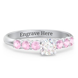 1/3 ct. Round Gemstone Engagement Ring with Side Gemstones