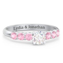 1/3 ct. Round Gemstone Engagement Ring with Side Gemstones in 925 Sterling Silver with White Premium Zirconia and Pink Tourmaline
