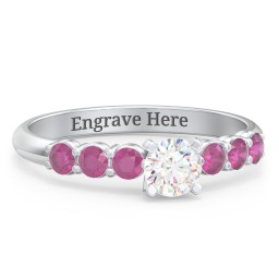 1/3 ct. Round Gemstone Engagement Ring with Side Gemstones in 925 Sterling Silver with White Premium Zirconia and Ruby