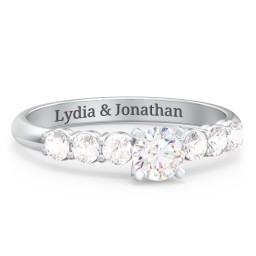 1/3 ct. Round Gemstone Engagement Ring with Side Gemstones in 925 Sterling Silver with White Premium Zirconia and Cubic Zirconia