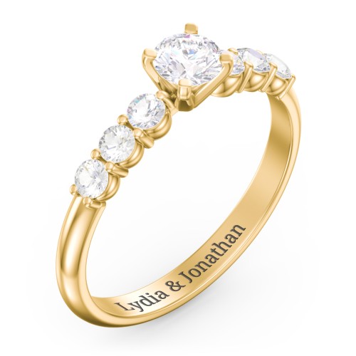 1/3 ct. Round Gemstone Engagement Ring with Side Gemstones – 9kt Yellow Gold with White Premium Zirconia and Cubic Zirconia