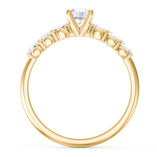 1/3 ct. Round Gemstone Engagement Ring with Side Gemstones – 9kt Yellow Gold with White Premium Zirconia and Cubic Zirconia