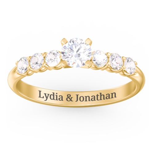 1/3 ct. Round Gemstone Engagement Ring with Side Gemstones – 9kt Yellow Gold with White Premium Zirconia and Cubic Zirconia