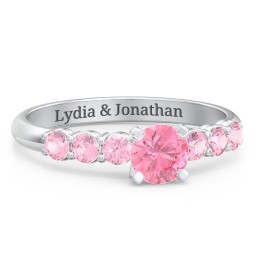 1/2 ct. Round Gemstone Engagement Ring with Side Gemstones in 925 Sterling Silver with Pink Tourmaline