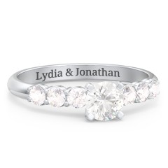 1/2 ct. Round Gemstone Engagement Ring with Side Gemstones – 9kt Yellow Gold with Cubic Zirconia
