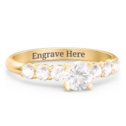 1/2 ct. Round Gemstone Engagement Ring with Side Gemstones in 9K Solid Yellow Gold with Cubic Zirconia