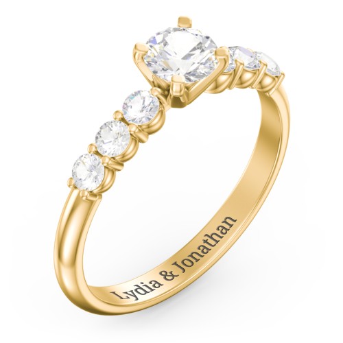 1/2 ct. Round Gemstone Engagement Ring with Side Gemstones – 9kt Yellow Gold with Cubic Zirconia