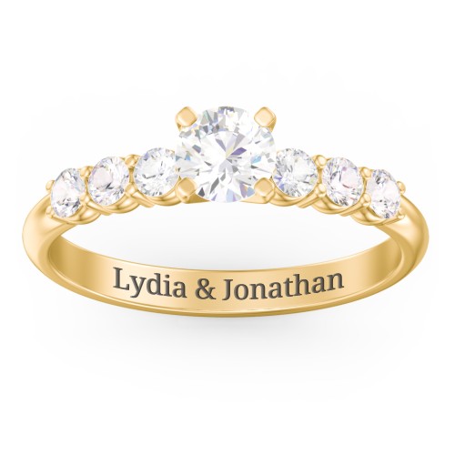 1/2 ct. Round Gemstone Engagement Ring with Side Gemstones – 9kt Yellow Gold with Cubic Zirconia
