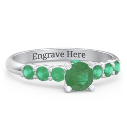 1/2 ct. Round Gemstone Peek-A-Boo Engagement Ring with Side Gemstones in 925 Sterling Silver with Emerald