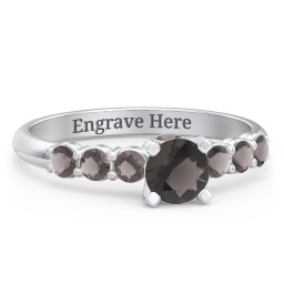 1/2 ct. Round Gemstone Peek-A-Boo Engagement Ring with Side Gemstones in 925 Sterling Silver with Smokey Quartz