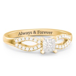 1/4 ct. Princess Gemstone Split Engagement Ring with Accents in 9K Solid Yellow Gold with White Premium Zirconia