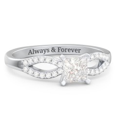 1/2 ct. Princess Gemstone Split Engagement Ring with Accents – 9kt Yellow Gold with White Premium Zirconia