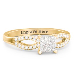 1/2 ct. Princess Gemstone Split Engagement Ring with Accents in 9K Solid Yellow Gold with White Premium Zirconia