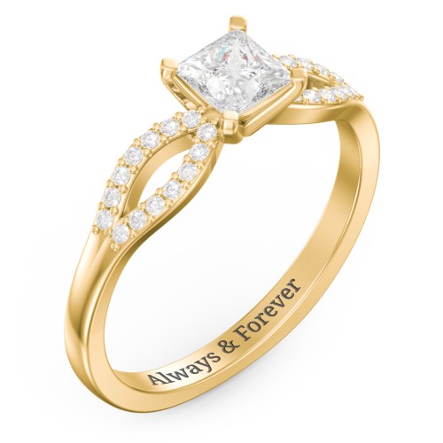 1/2 ct. Princess Gemstone Split Engagement Ring with Accents – 9kt Yellow Gold with White Premium Zirconia