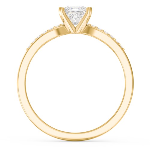 1/2 ct. Princess Gemstone Split Engagement Ring with Accents – 9kt Yellow Gold with White Premium Zirconia