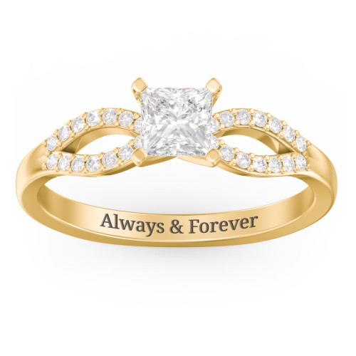 1/2 ct. Princess Gemstone Split Engagement Ring with Accents – 9kt Yellow Gold with White Premium Zirconia