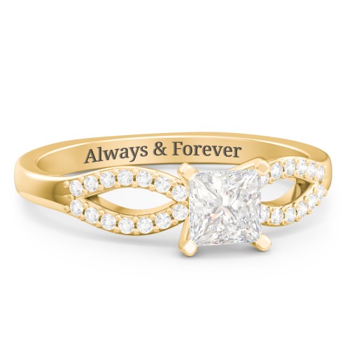 1/2 ct. Princess Gemstone Split Engagement Ring with Accents – 9kt Yellow Gold with White Premium Zirconia