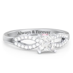 1/2 ct. Princess Gemstone Split Peek-A-Boo Engagement Ring with Accents in 925 Sterling Silver with White Premium Zirconia and Pink Tourmaline
