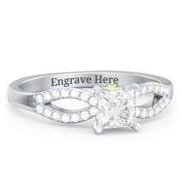 1/2 ct. Princess Gemstone Split Peek-A-Boo Engagement Ring with Accents in 925 Sterling Silver with White Premium Zirconia and Peridot