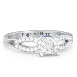 1/2 ct. Princess Gemstone Split Peek-A-Boo Engagement Ring with Accents in 925 Sterling Silver with White Premium Zirconia and Blue Sapphire