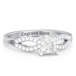 1/2 ct. Princess Gemstone Split Peek-A-Boo Engagement Ring with Accents in 925 Sterling Silver with White Premium Zirconia and Peridot