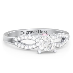 1/2 ct. Princess Gemstone Split Peek-A-Boo Engagement Ring with Accents in 925 Sterling Silver with White Premium Zirconia and Pink Tourmaline