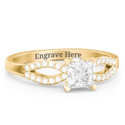 1/2 ct. Princess Gemstone Split Peek-A-Boo Engagement Ring with Accents in 9K Solid Yellow Gold with White Premium Zirconia and Cubic Zirconia