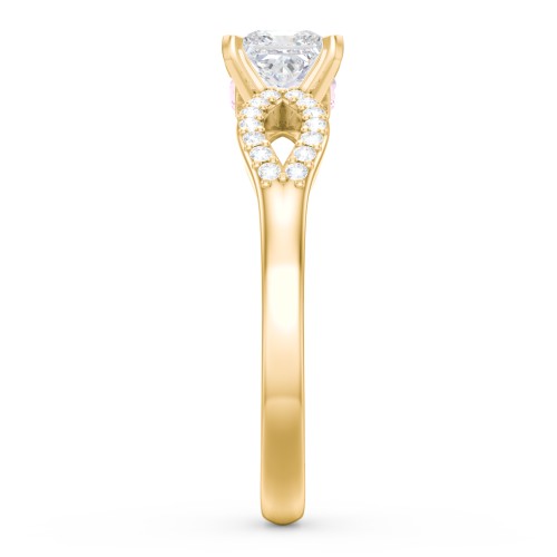 1/2 ct. Princess Gemstone Split Peek-A-Boo Engagement Ring with Accents – 9kt Yellow Gold with White Premium Zirconia and Pink Tourmaline