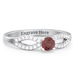 1/4 ct. Round Gemstone Split Engagement Ring with Accents in 925 Sterling Silver with Garnet and White Premium Zirconia