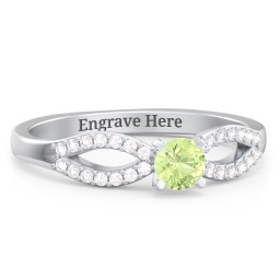 1/4 ct. Round Gemstone Split Engagement Ring with Accents in 925 Sterling Silver with Peridot and White Premium Zirconia