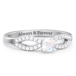 1/4 ct. Round Gemstone Split Engagement Ring with Accents in 925 Sterling Silver with Opal and White Premium Zirconia