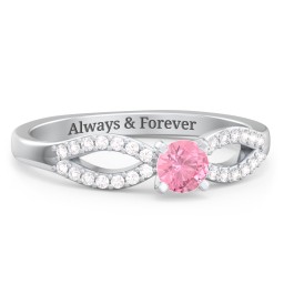 1/4 ct. Round Gemstone Split Engagement Ring with Accents in 925 Sterling Silver with Pink Tourmaline and White Premium Zirconia