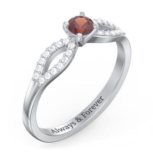 1/4 ct. Round Gemstone Split Engagement Ring with Accents – Sterling Silver with Garnet and White Premium Zirconia
