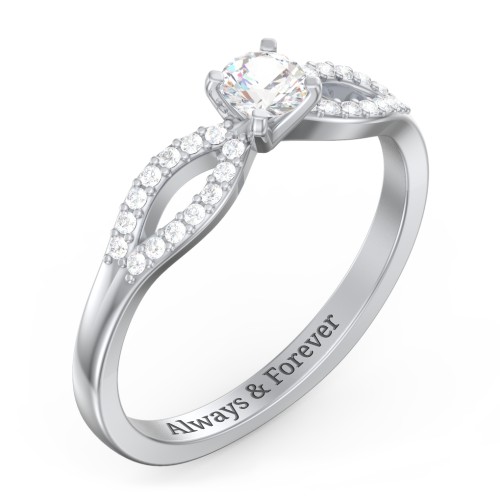 1/4 ct. Round Gemstone Split Engagement Ring with Accents – Sterling Silver with Cubic Zirconia and White Premium Zirconia