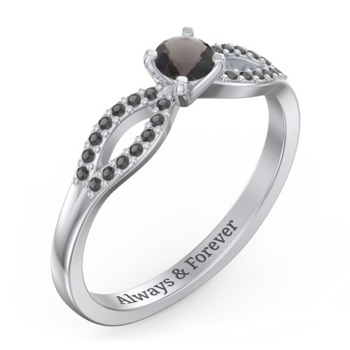 1/4 ct. Round Gemstone Split Engagement Ring with Accents – Sterling Silver with Smokey Quartz and Black Premium Zirconia