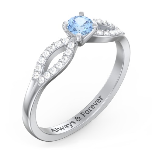 1/4 ct. Round Gemstone Split Engagement Ring with Accents – Sterling Silver with Blue Topaz and White Premium Zirconia