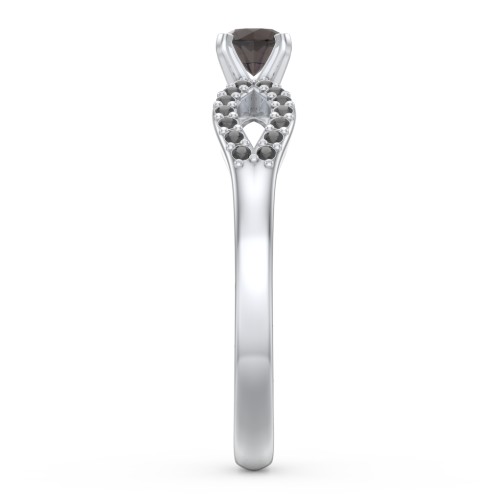 1/4 ct. Round Gemstone Split Engagement Ring with Accents – Sterling Silver with Smokey Quartz and Black Premium Zirconia