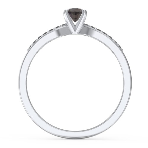 1/4 ct. Round Gemstone Split Engagement Ring with Accents – Sterling Silver with Smokey Quartz and Black Premium Zirconia