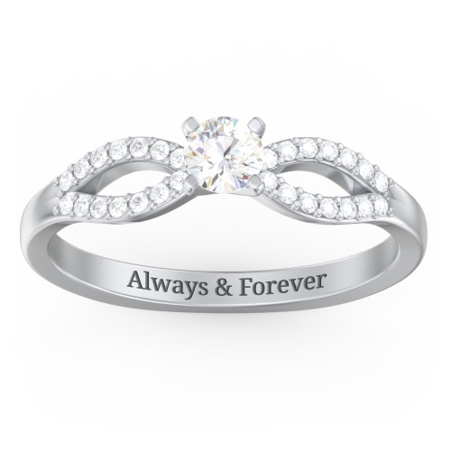 1/4 ct. Round Gemstone Split Engagement Ring with Accents – Sterling Silver with Cubic Zirconia and White Premium Zirconia