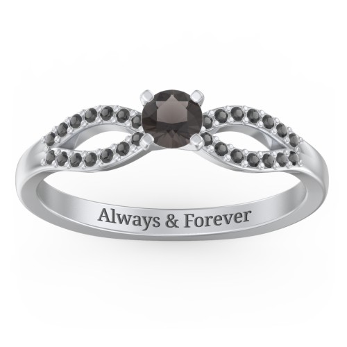 1/4 ct. Round Gemstone Split Engagement Ring with Accents – Sterling Silver with Smokey Quartz and Black Premium Zirconia