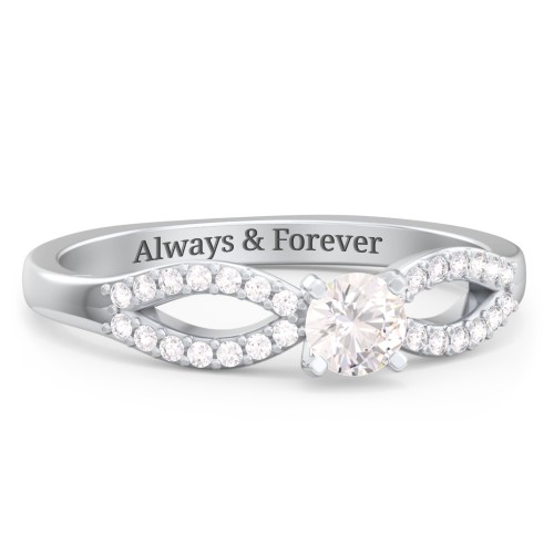 1/4 ct. Round Gemstone Split Engagement Ring with Accents – Sterling Silver with Cubic Zirconia and White Premium Zirconia