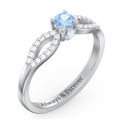 1/4 ct. Round Gemstone Split Peek-A-Boo Engagement Ring with Accents – Sterling Silver with Blue Topaz and White Premium Zirconia