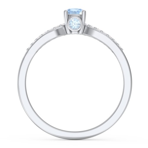 1/4 ct. Round Gemstone Split Peek-A-Boo Engagement Ring with Accents – Sterling Silver with Blue Topaz and White Premium Zirconia