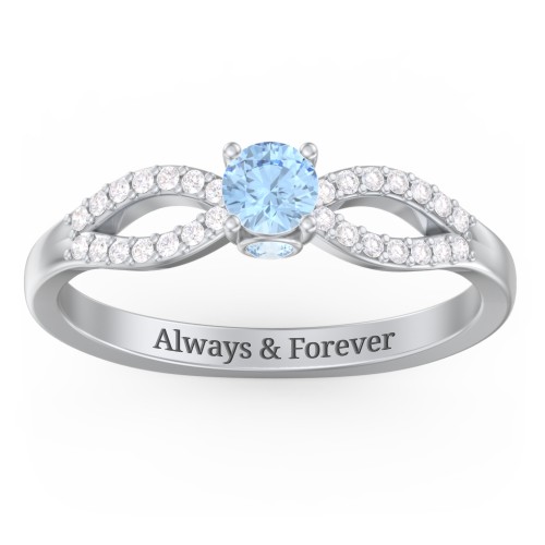 1/4 ct. Round Gemstone Split Peek-A-Boo Engagement Ring with Accents – Sterling Silver with Blue Topaz and White Premium Zirconia