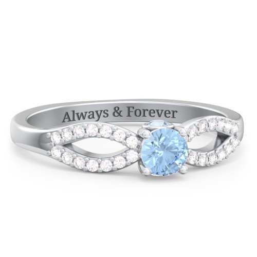 1/4 ct. Round Gemstone Split Peek-A-Boo Engagement Ring with Accents – Sterling Silver with Blue Topaz and White Premium Zirconia