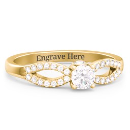 1/4 ct. Round Gemstone Split Peek-A-Boo Engagement Ring with Accents in 9K Solid Yellow Gold with White Sapphire, White Premium Zirconia, and Cubic Zirconia