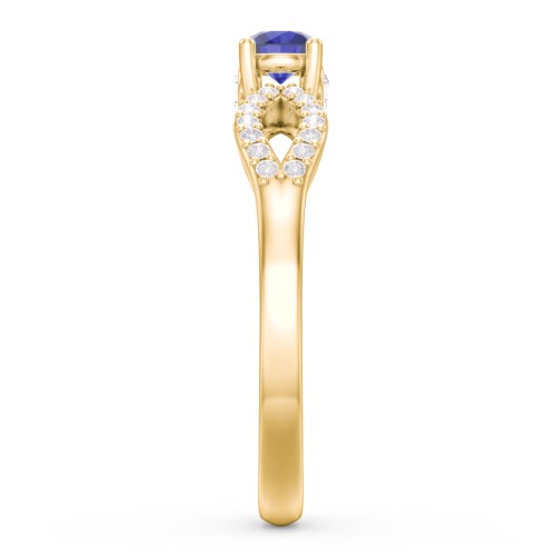 1/4 ct. Round Gemstone Split Peek-A-Boo Engagement Ring with Accents – 9kt Yellow Gold with Blue Sapphire, White Premium Zirconia, and Cubic Zirconia