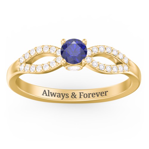 1/4 ct. Round Gemstone Split Peek-A-Boo Engagement Ring with Accents – 9kt Yellow Gold with Blue Sapphire, White Premium Zirconia, and Cubic Zirconia